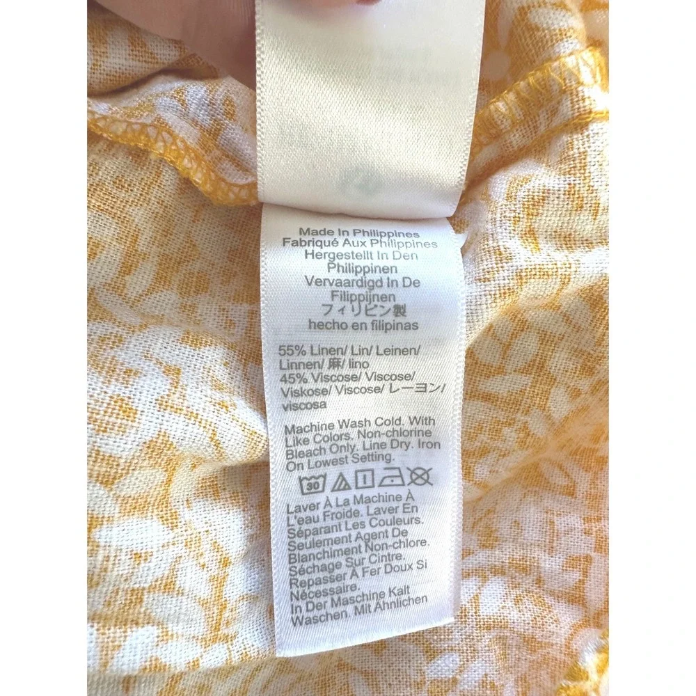 J.Crew Tiered Ditsy Floral Mini Dress Womens 6 Yellow Linen Blend Ruffle Sleeve - Picture 8 of 9